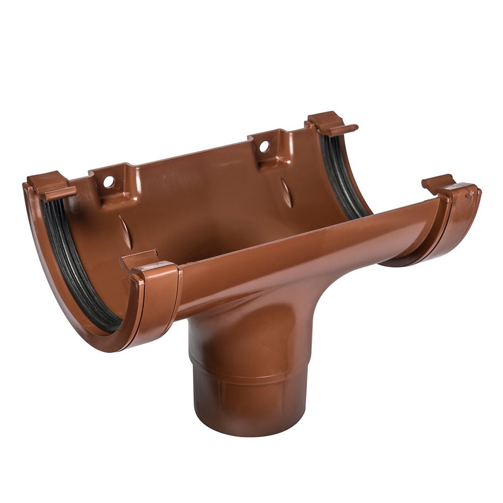 Brown 112mm Half Round Gutter to 68mm Round Downpipe Running Outlet