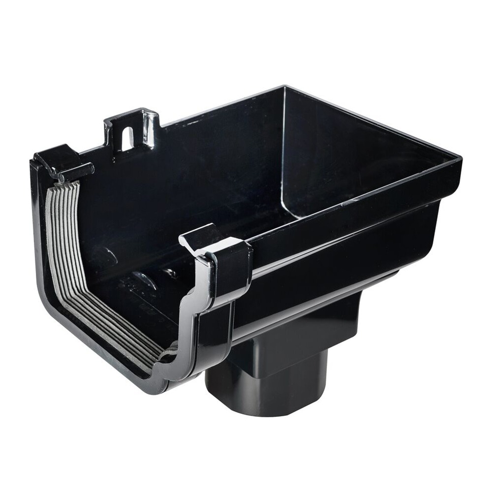 Black 120mm Ogee Gutter to 68mm Round or 65mm Square Downpipe Right Hand Stopend Outlet (Kayflow)