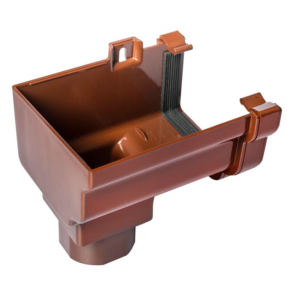 Brown 120mm Ogee Gutter to 68mm Round or 65mm Square Downpipe Left Hand Stopend Outlet (Kayflow)